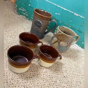 Rustic Brown and Tan Pottery Mug Set